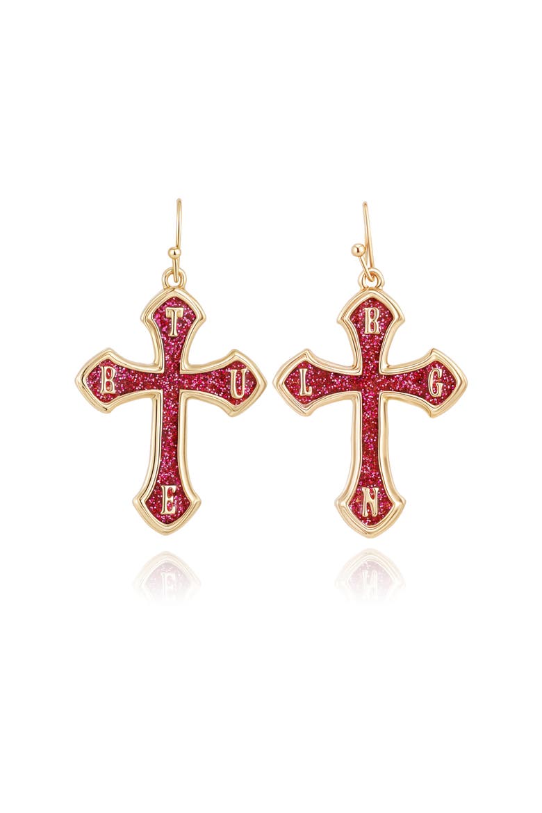 Glitter Cross Drop Earrings, Main, color, Gold Tone