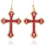 True Religion Glitter Cross Drop Earrings