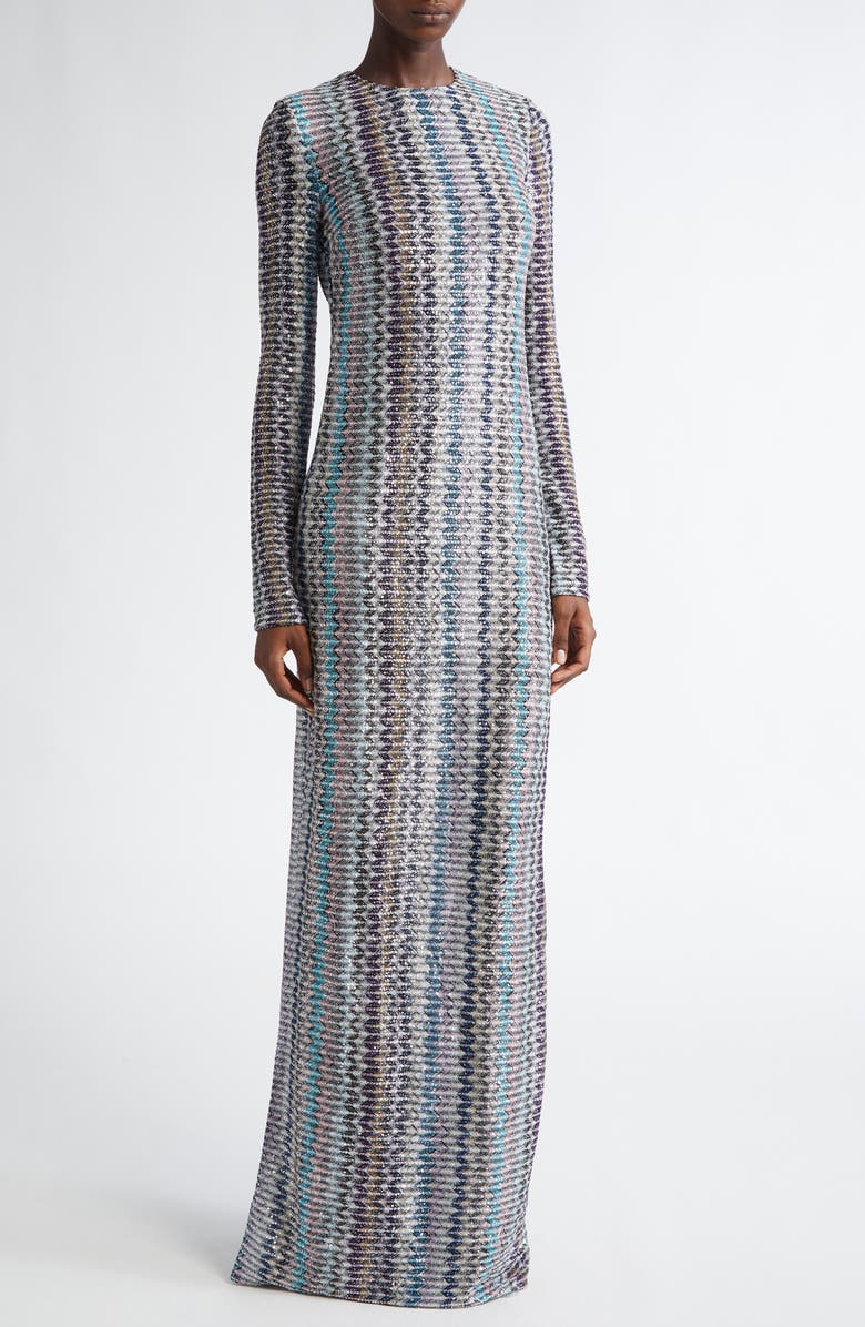 Missoni Sequin Stripe Long Sleeve Knit Dress, Main, color, 