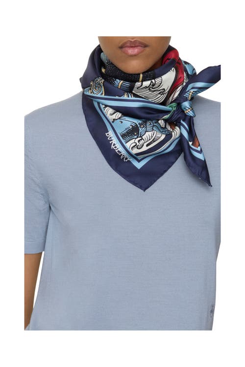 Burberry Etched Knight Silk Scarf In Blue