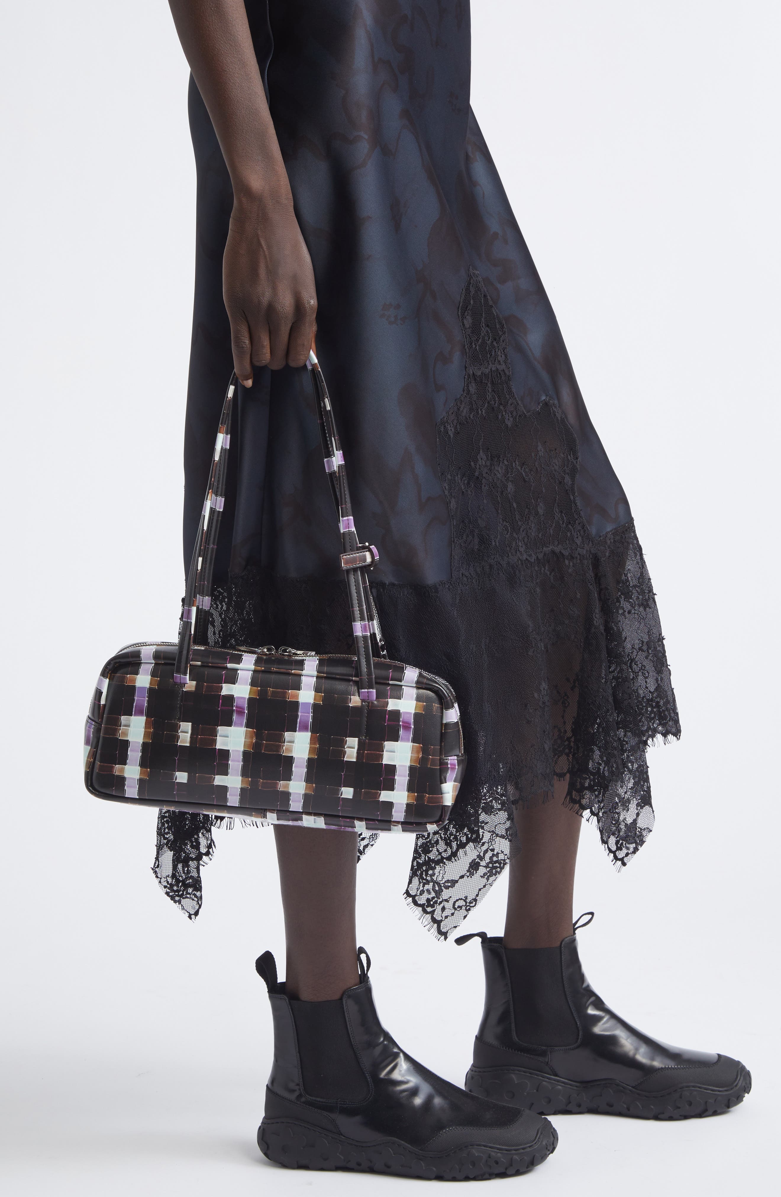 x Collina Strada Plaid Faux Leather Baguette Bag, Alternate, color, CHOCOLATE PAINTED PLAID