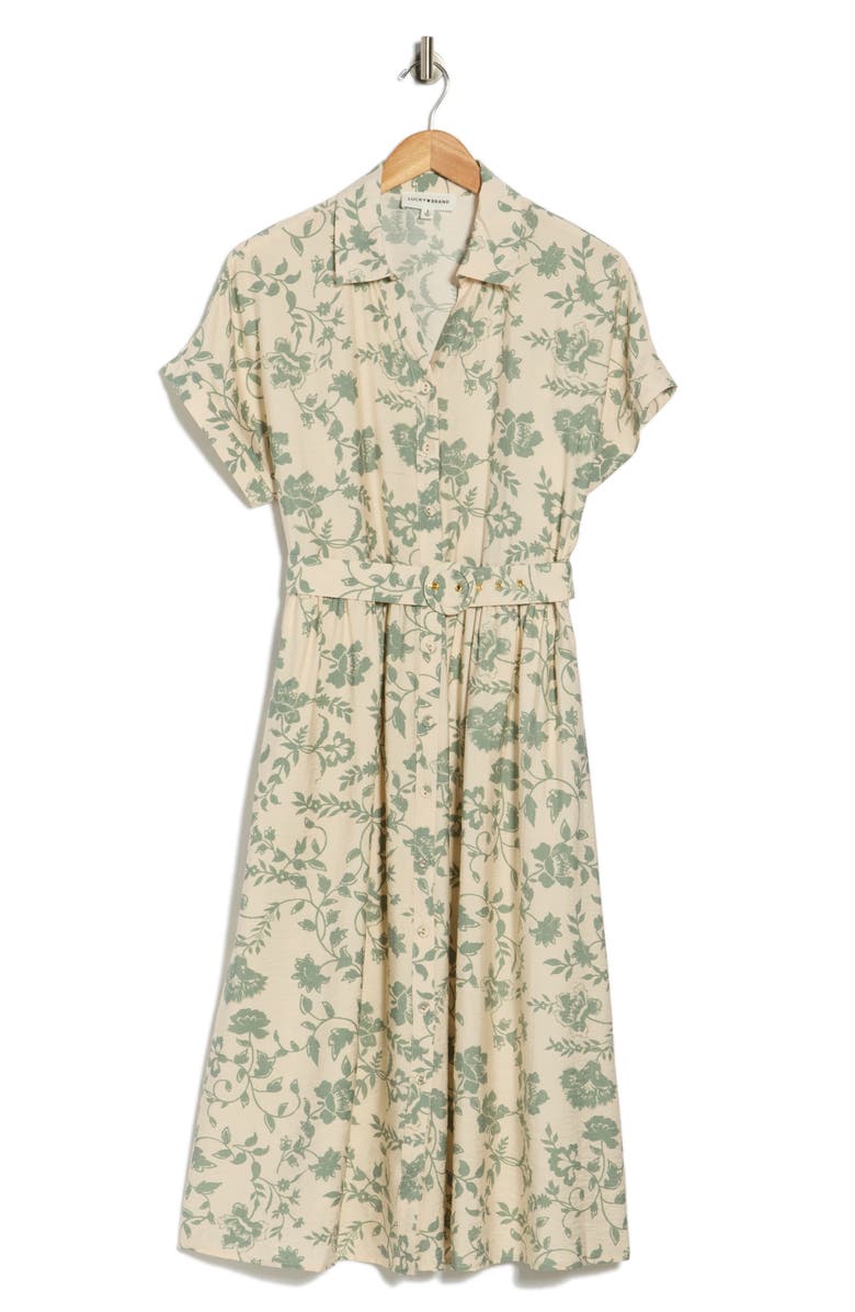 Lucky Brand Short Sleeve Belted Button-Up Shirtdress, Alternate, color, Sage Floral