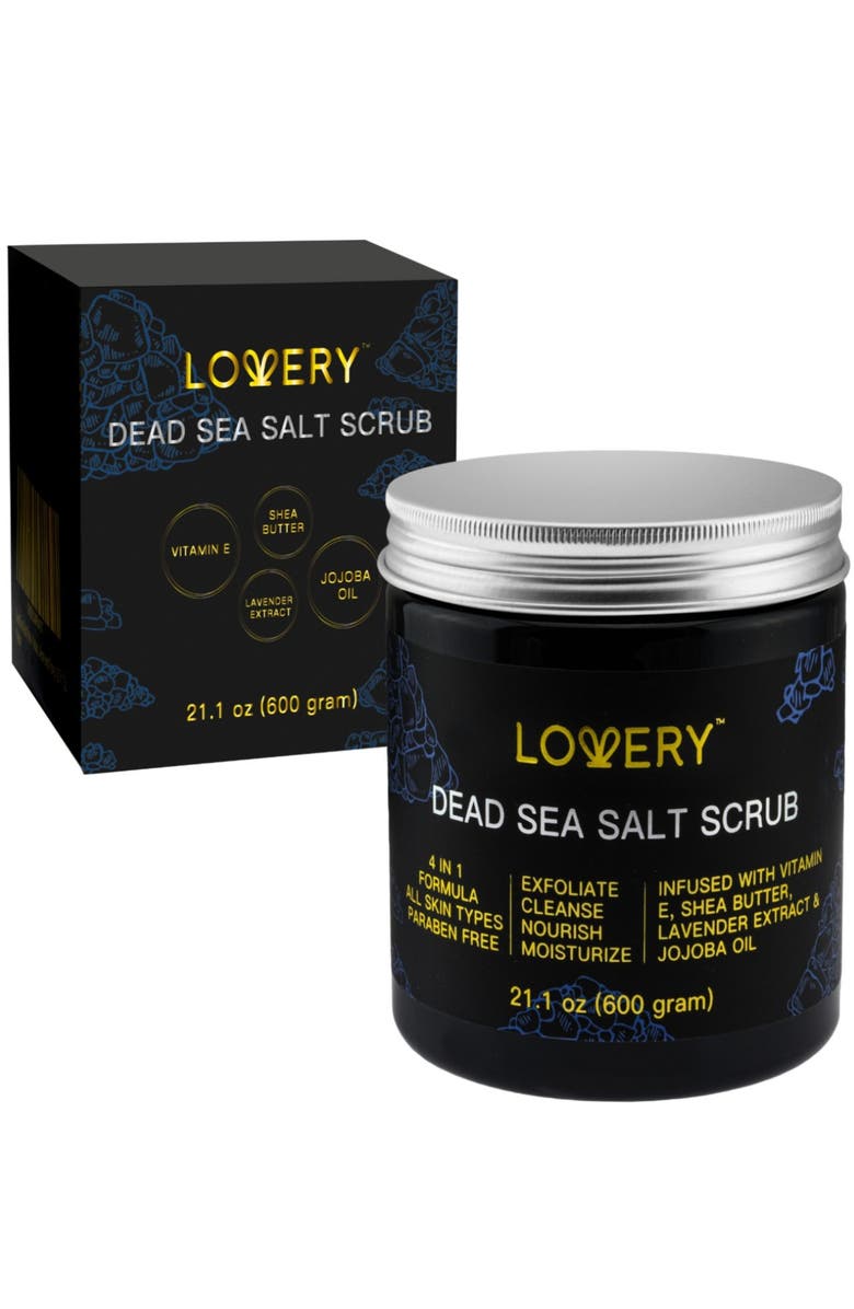 Lovery Lavender Dead Sea Salt Scrub - 22oz Skin Exfoliation, Main, color, Black