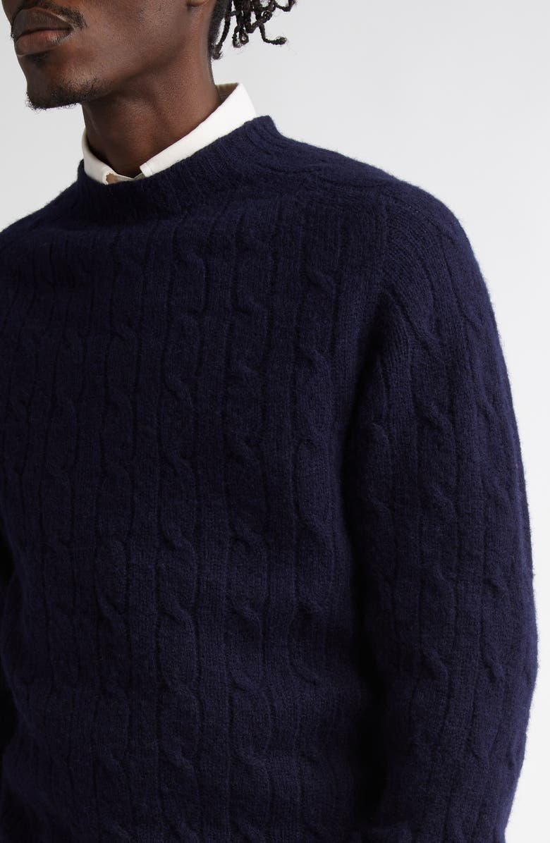 Drake's Brushed Shetland Wool Cable Knit Crewneck Sweater, Alternate, color, 