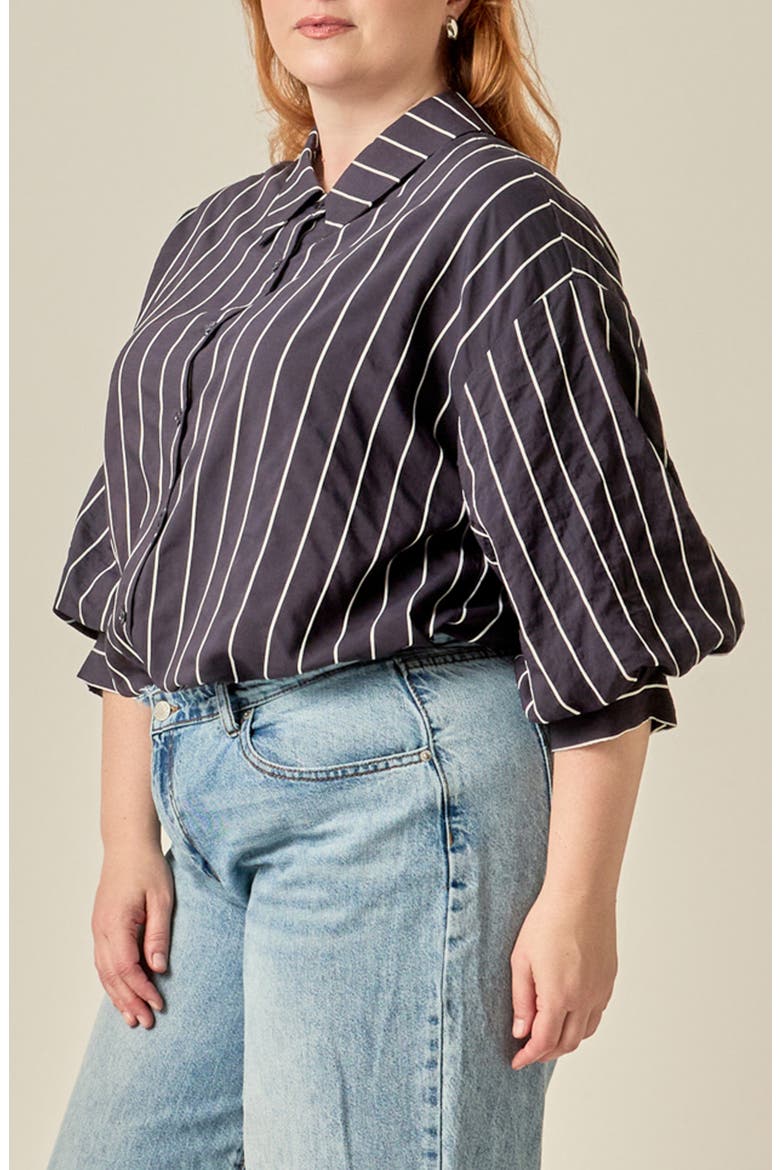 Striped Balloon Sleeve Shirt, Alternate, color, NAVY/ WHITE