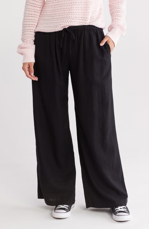 Drawstring Waist Linen Blend Pants