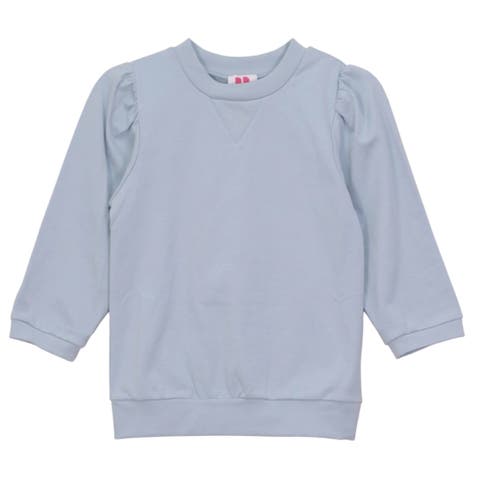 Puff Sleeve Ribbed Trim Long Sleeve Blouse (Little Kid & Big Kid)
