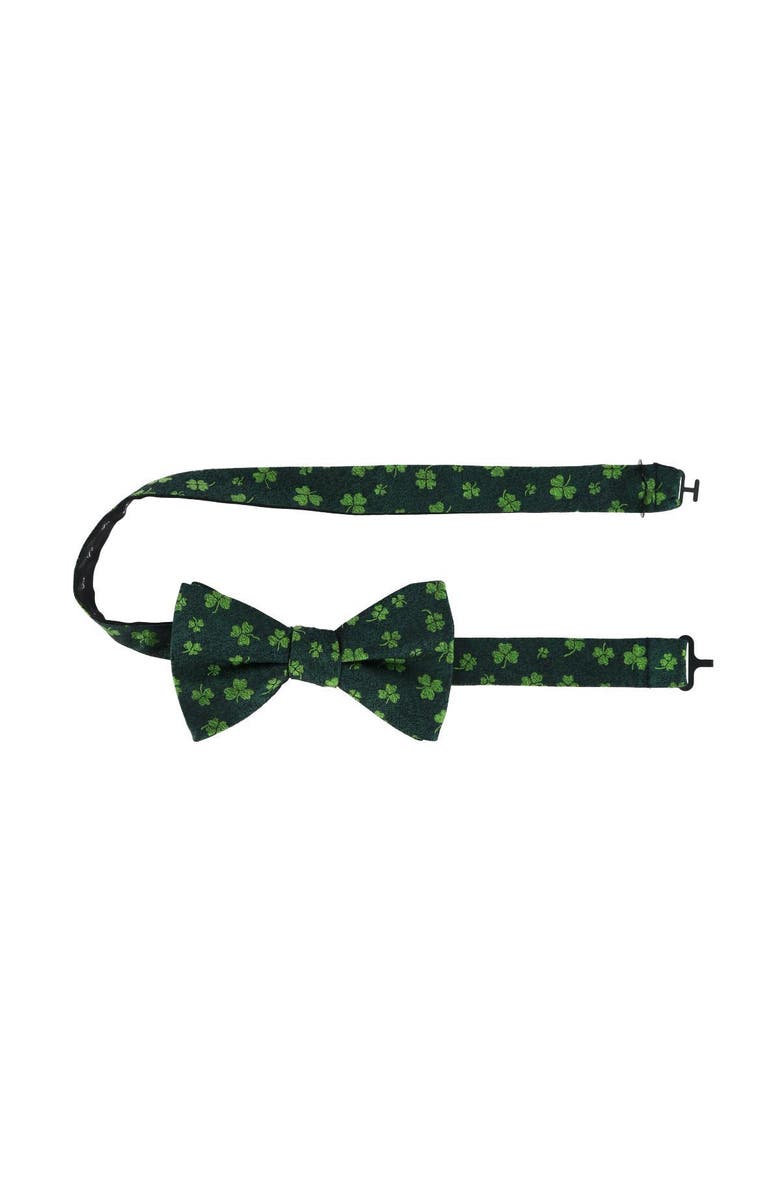 Trafalgar Green Shamrock Novelty Silk Bow Tie, Alternate, color, Green