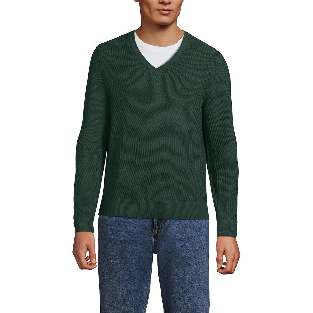 Lands' End Long Sleeve Washable Merino Wool V Neck Sweater In Green