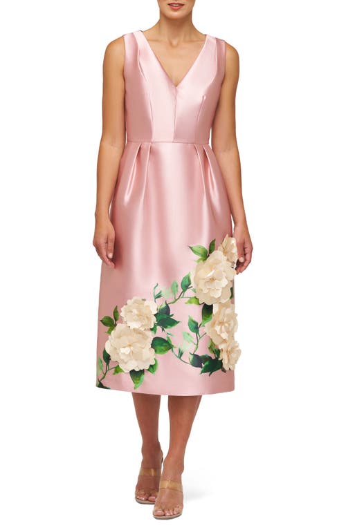 Kay Unger Briella Sleeveless Mikado Midi Dress In Pink