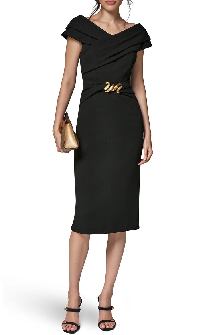 Hardware Waist Sheath Dress, Alternate, color, BLACK