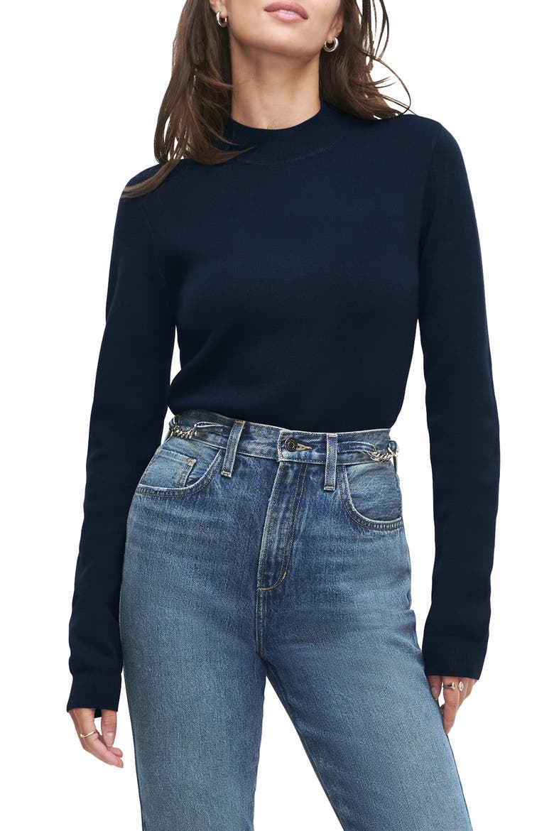 The Whitney Mock Neck Sweater, Main, color, NAVY