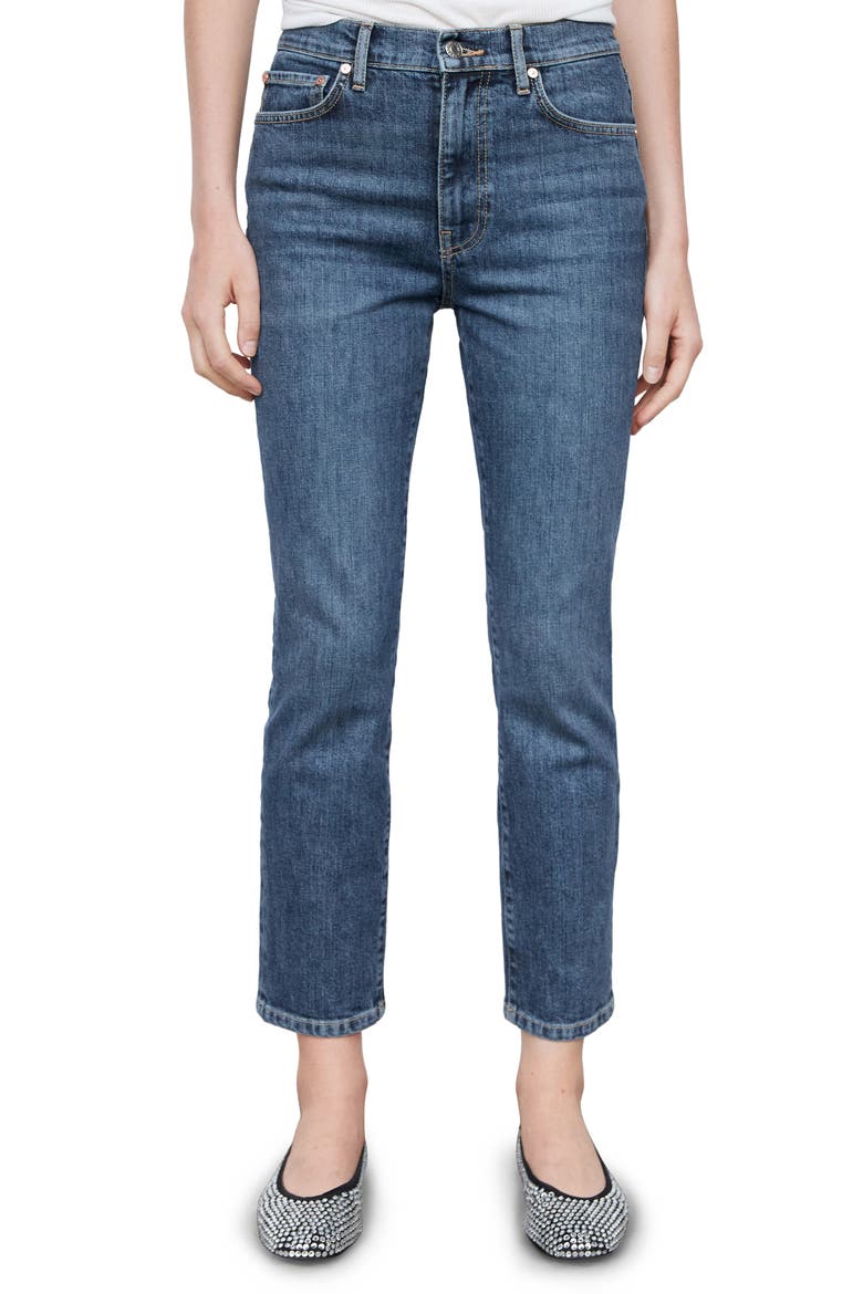High Waist Crop Slim Jeans, Main, color, DARK BLUE