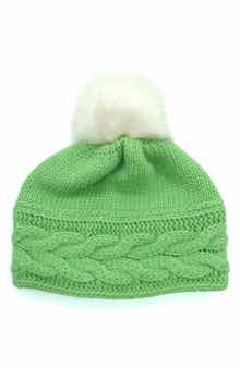 Cable Knit Faux Fur Pompom Beanie
