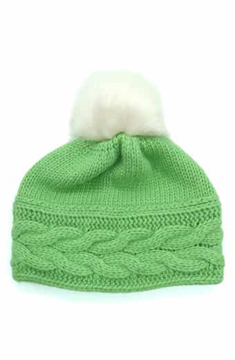 Cable Knit Faux Fur Pompom Beanie