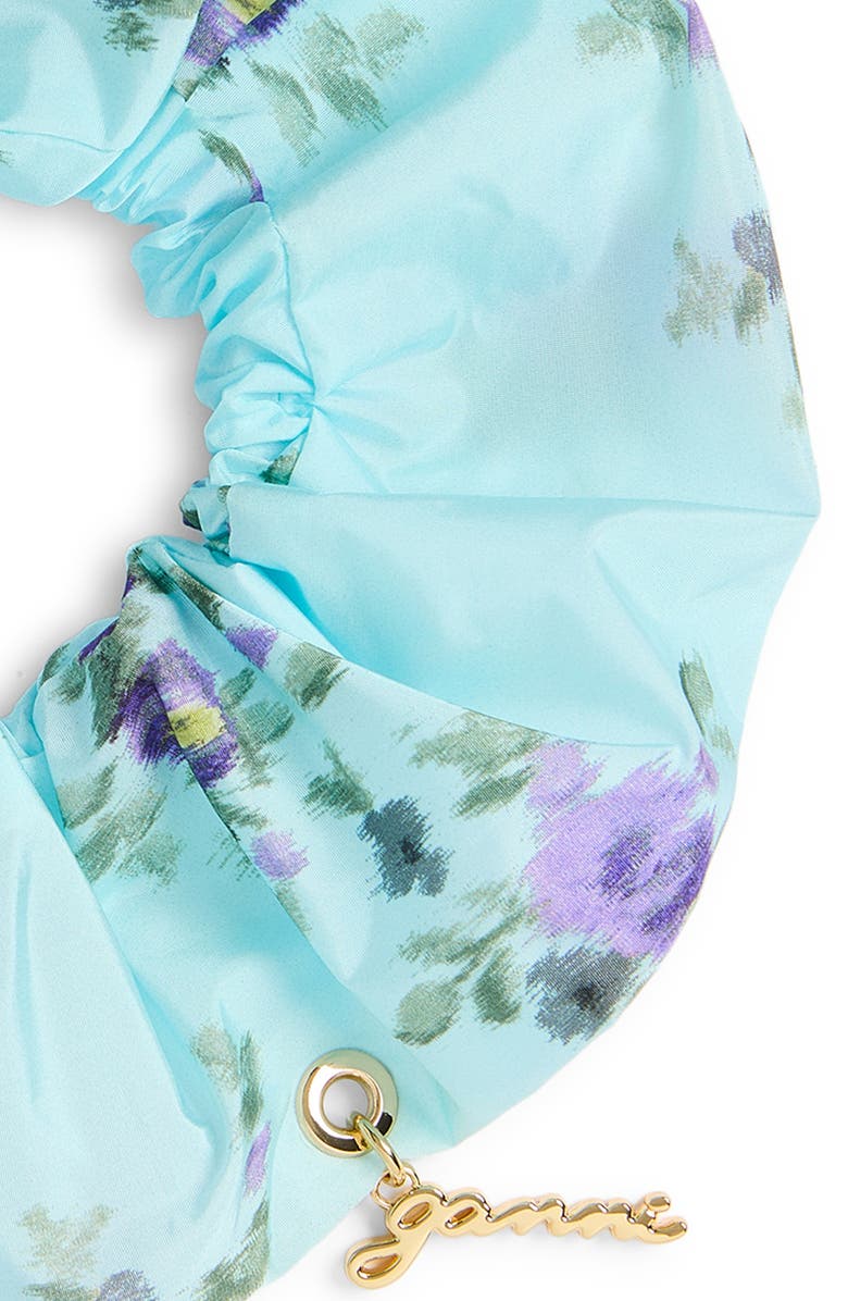 Ganni Printed Satin Scrunchie, Alternate, color, Iced Aqua