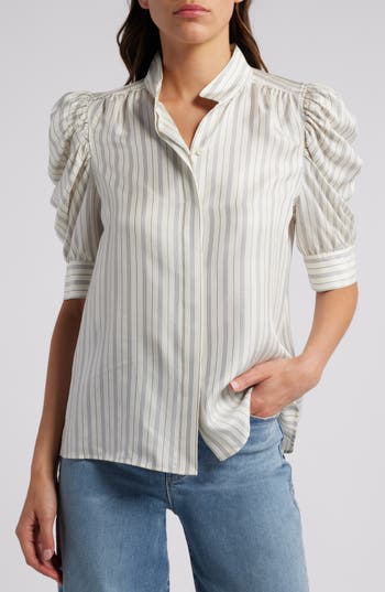Frame Womens Creamgillian Striped-print Silk Top In Cream Multi