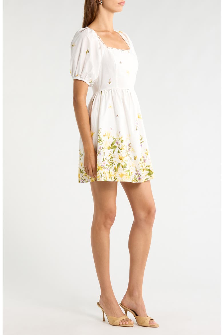 Raina Floral Print Puff Sleeve Flare Dress, Alternate, color, IVORY-MULTI