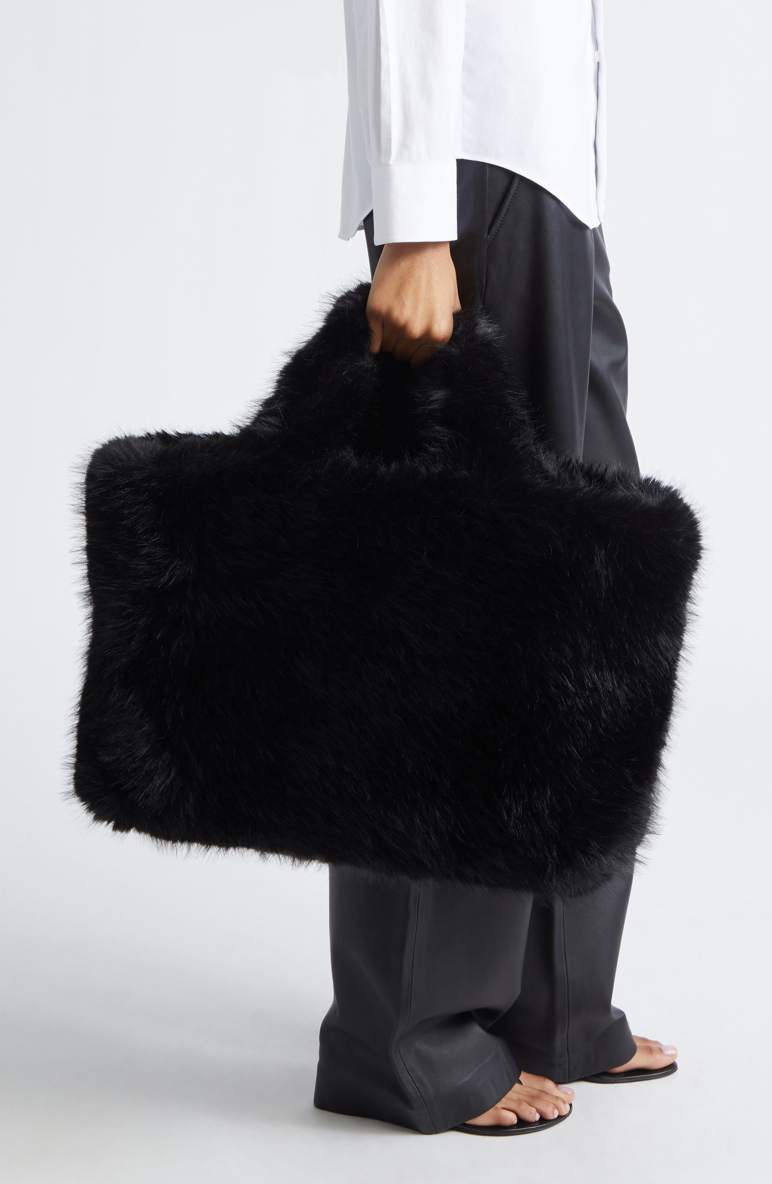 Stand Studio Livi Faux Fur Tote, Alternate, color, Black