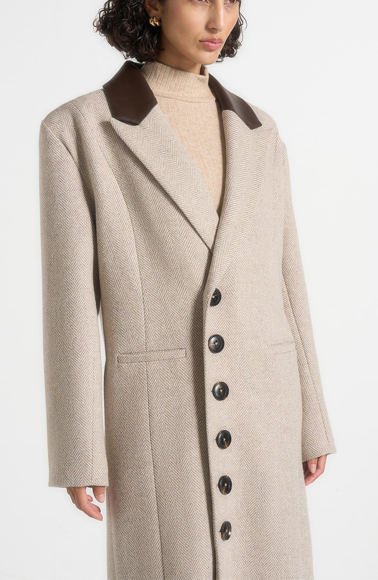 Manière De Voir Anissa Herringbone Wool Oversized Coat with Leather Belt, Alternate, color, Beige