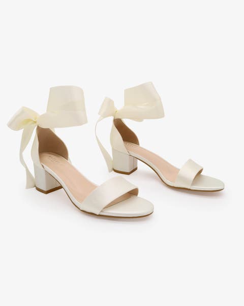 Naomi Satin Block Heel Wedding Sandal with Wrapped Satin Ribbon Tie