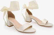 Kailee P Naomi Satin Block Heel Wedding Sandal with Wrapped Satin Ribbon Tie