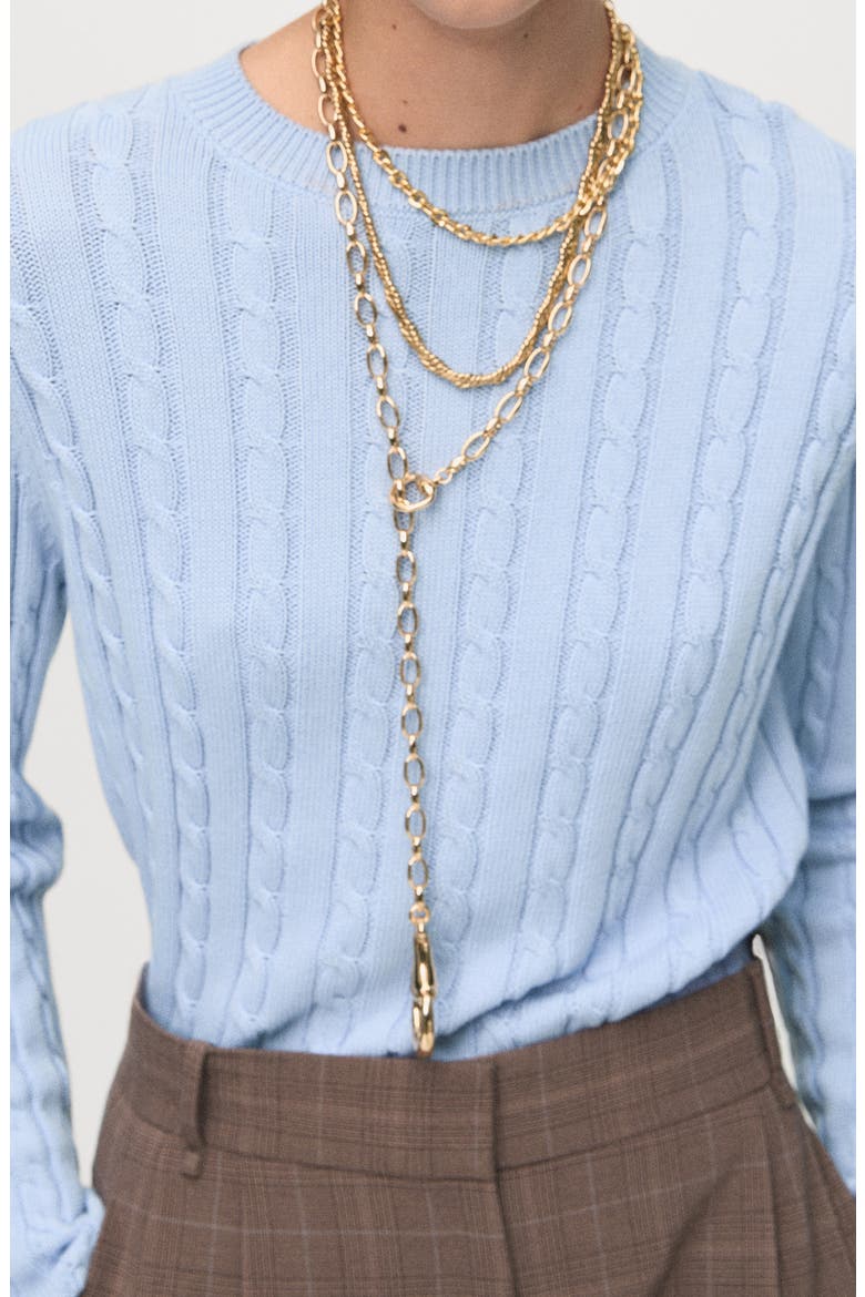 Cable Knit Cotton Sweater, Alternate, color, SKY BLUE