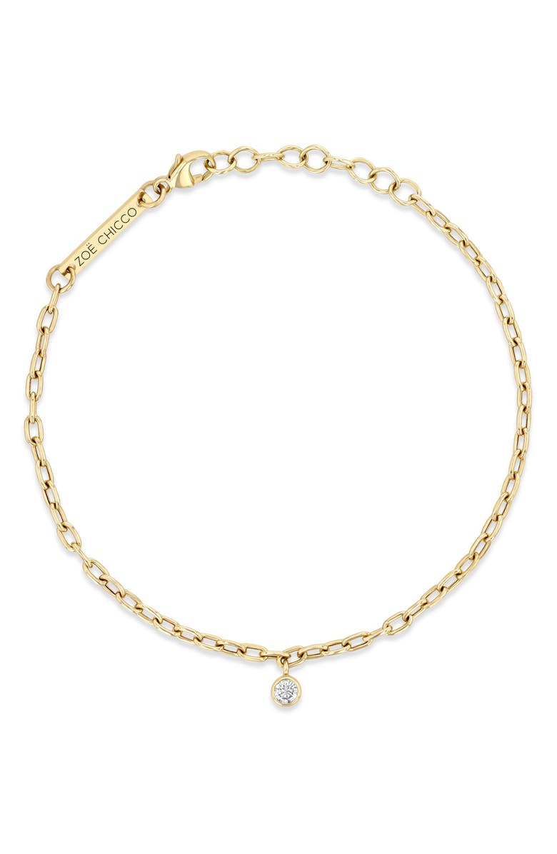 Zoë Chicco Diamond Charm Oval Link Chain Bracelet, Alternate, color, 14K Yellow Gold