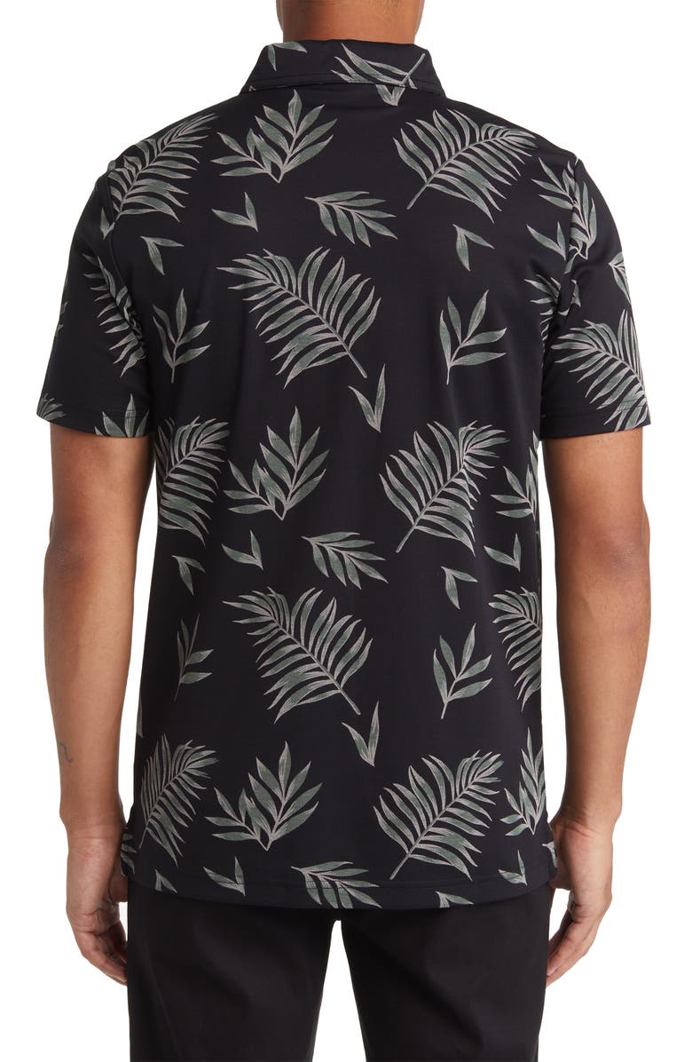 TravisMathew Resort Town Leaf Print Golf Polo, Alternate, color, Black