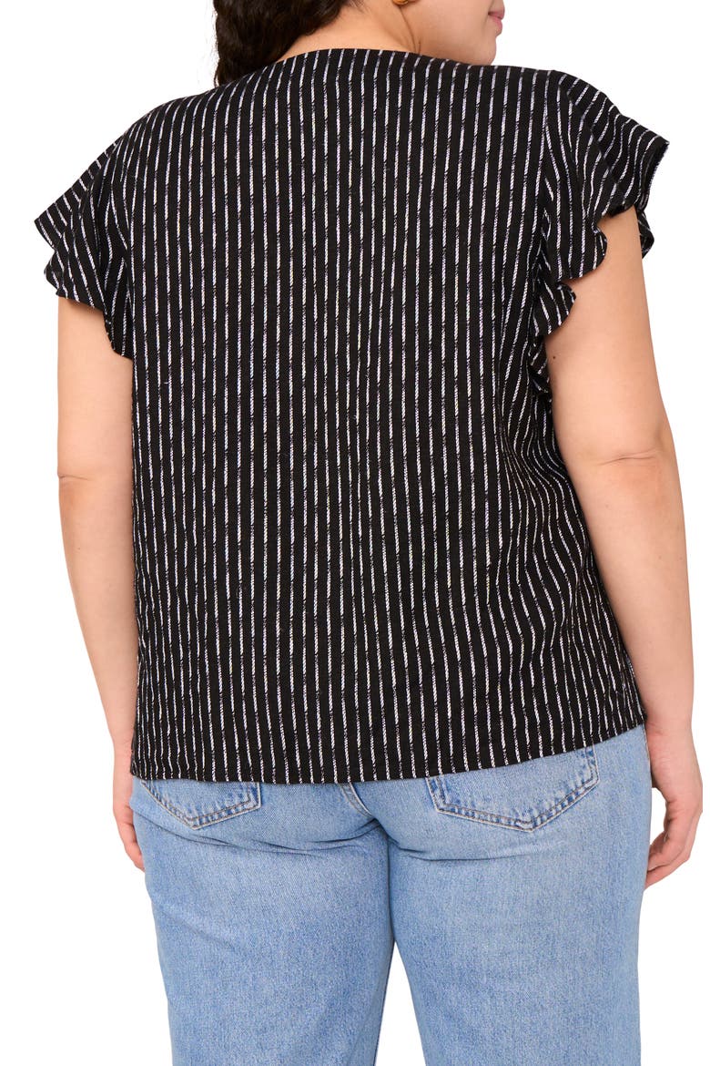 Texured Stripe Ruffle Sleeve Top, Alternate, color, RICH BLACK