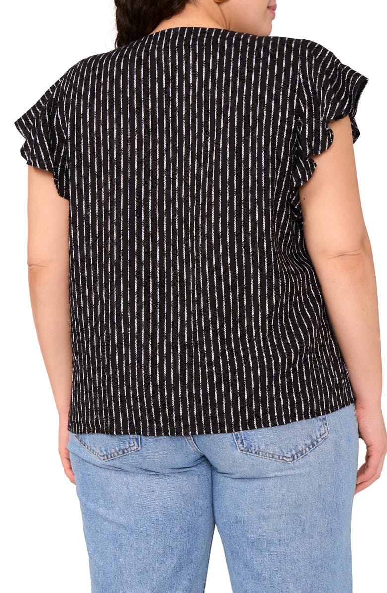 Vince Camuto Texured Stripe Ruffle Sleeve Top, Alternate, color, Rich Black