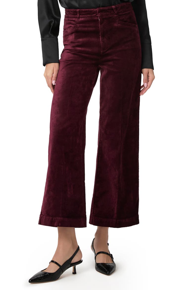 Anessa High Waist Ankle Wide Leg Velvet Pants, Main, color, DRKOXBLOOD