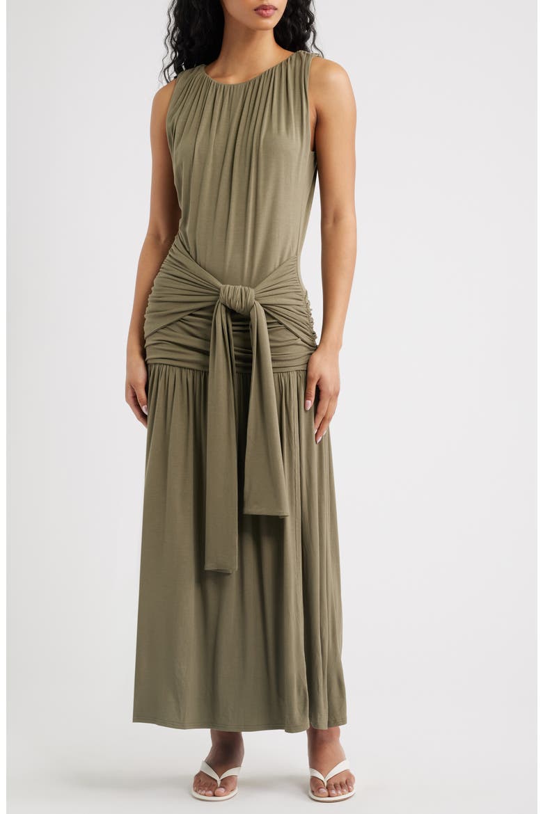 Nua Tie Front Knit Maxi Dress, Main, color, GREEN