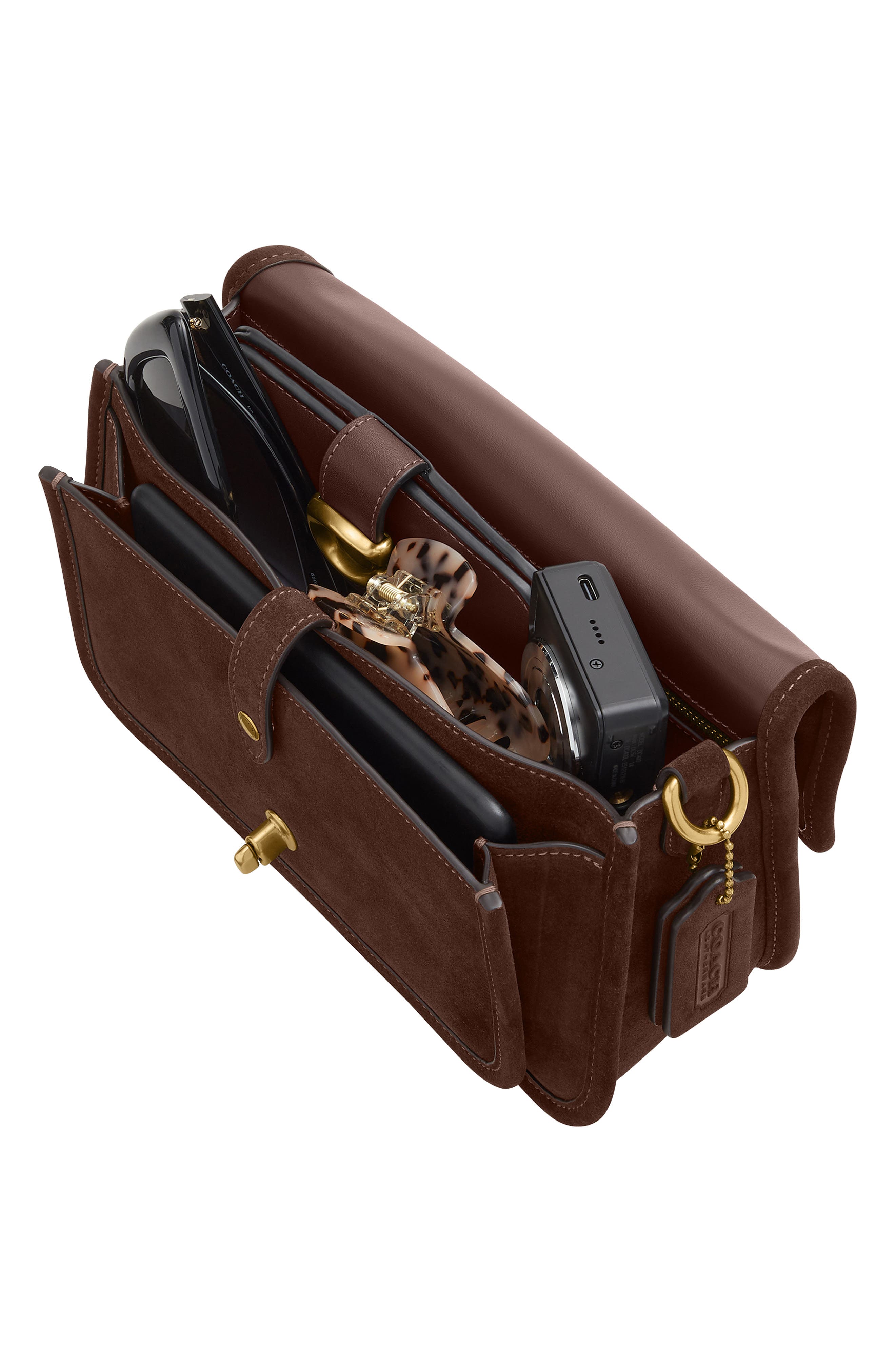 Metropolitan 24 Suede Leather Bag, Alternate, color, B4/ DARK CHOCOLATE