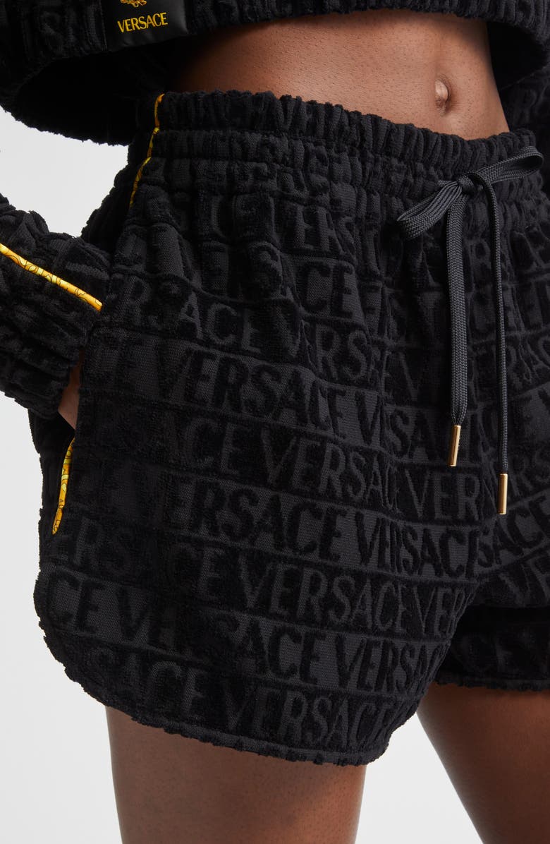 Versace I Heart Baroque Terry Cloth Shorts, Alternate, color, Black-Gold