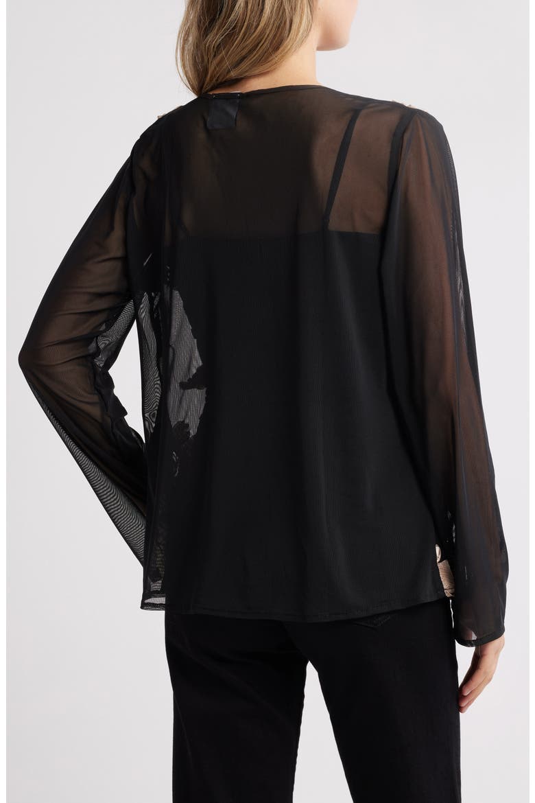 Frea Floral Tie Neck Top, Alternate, color, BLACK