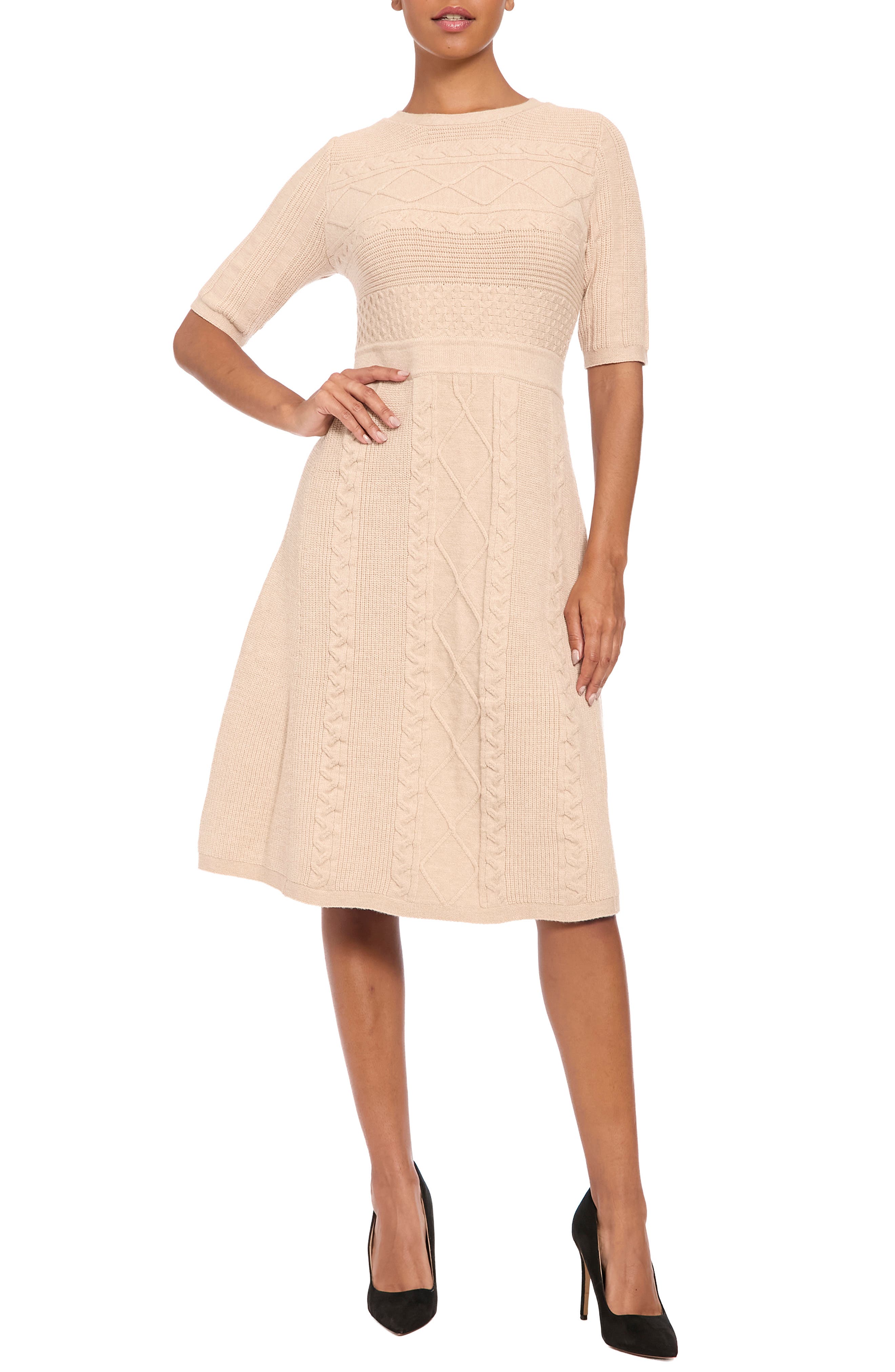 Mixed Cable Knit Sweater Dress