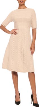 London Times Mixed Cable Knit Sweater Dress