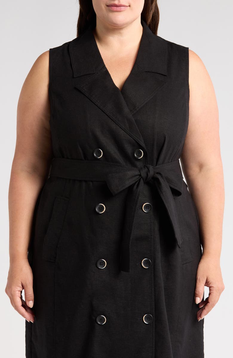 Universal Standard Tie Belt Sleeveless Double Breasted Yarn Dyed Jersey Trench Cocktail Dress, Alternate, color, Black