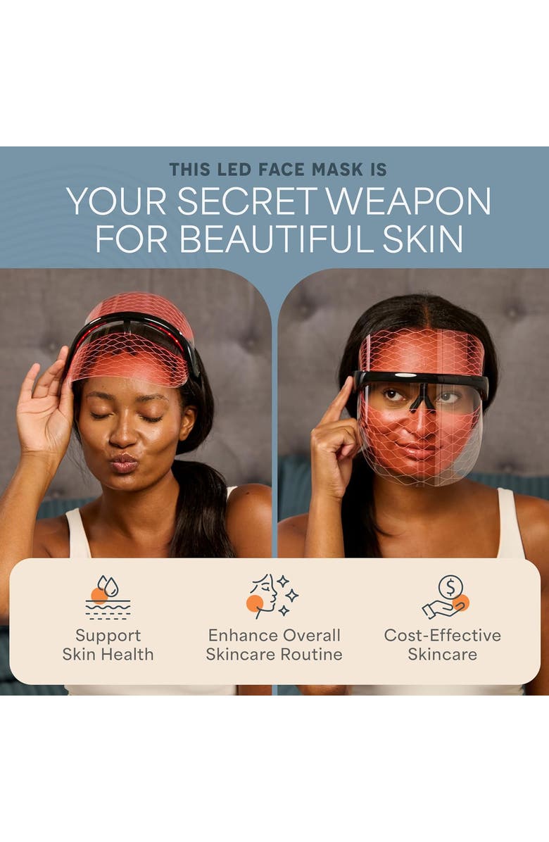 Lifepro Silicone Face LED Mask Red Light Therapy Mask with 3 Colors for At Home Skincare, Alternate, color, Black