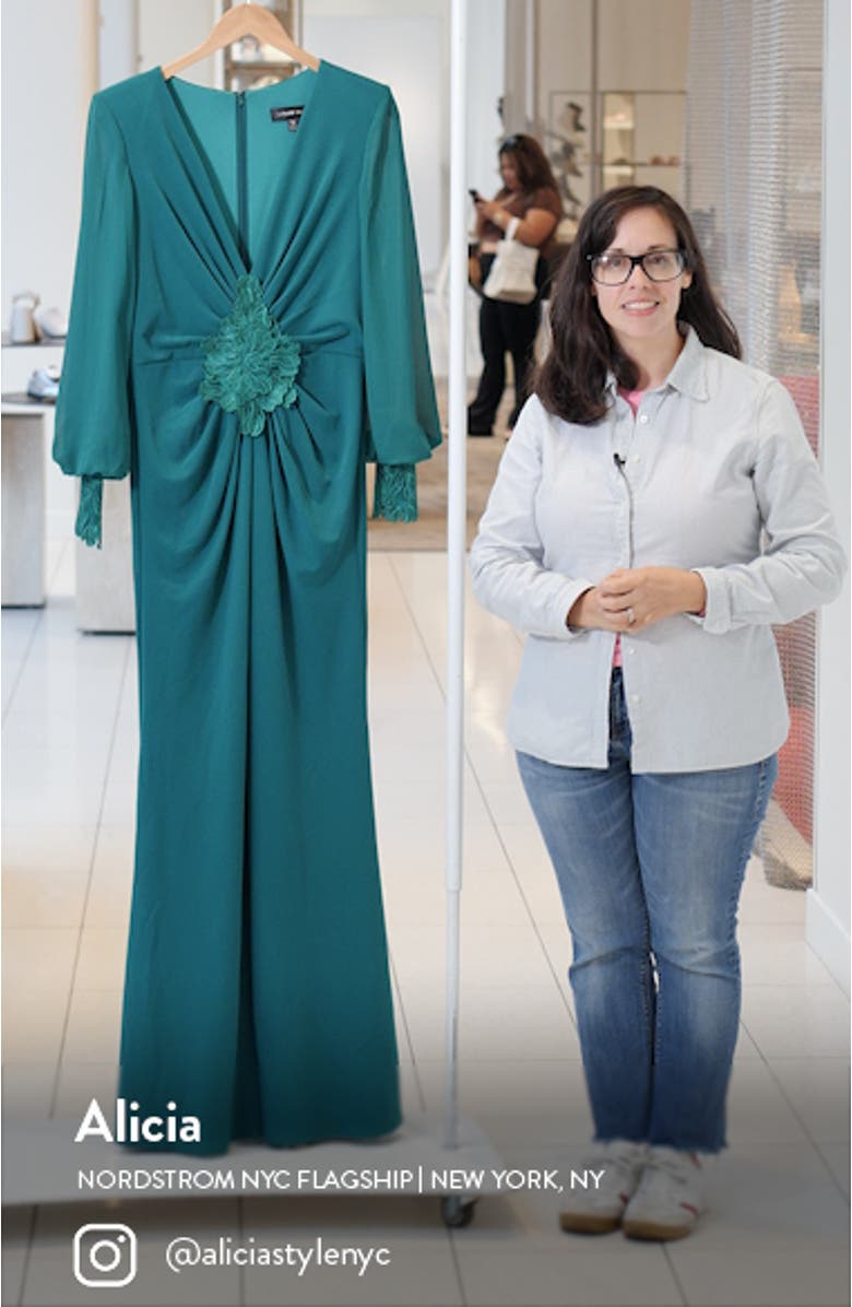 Floral Detail Long Sleeve Crepe Chiffon Gown, sales video thumbnail