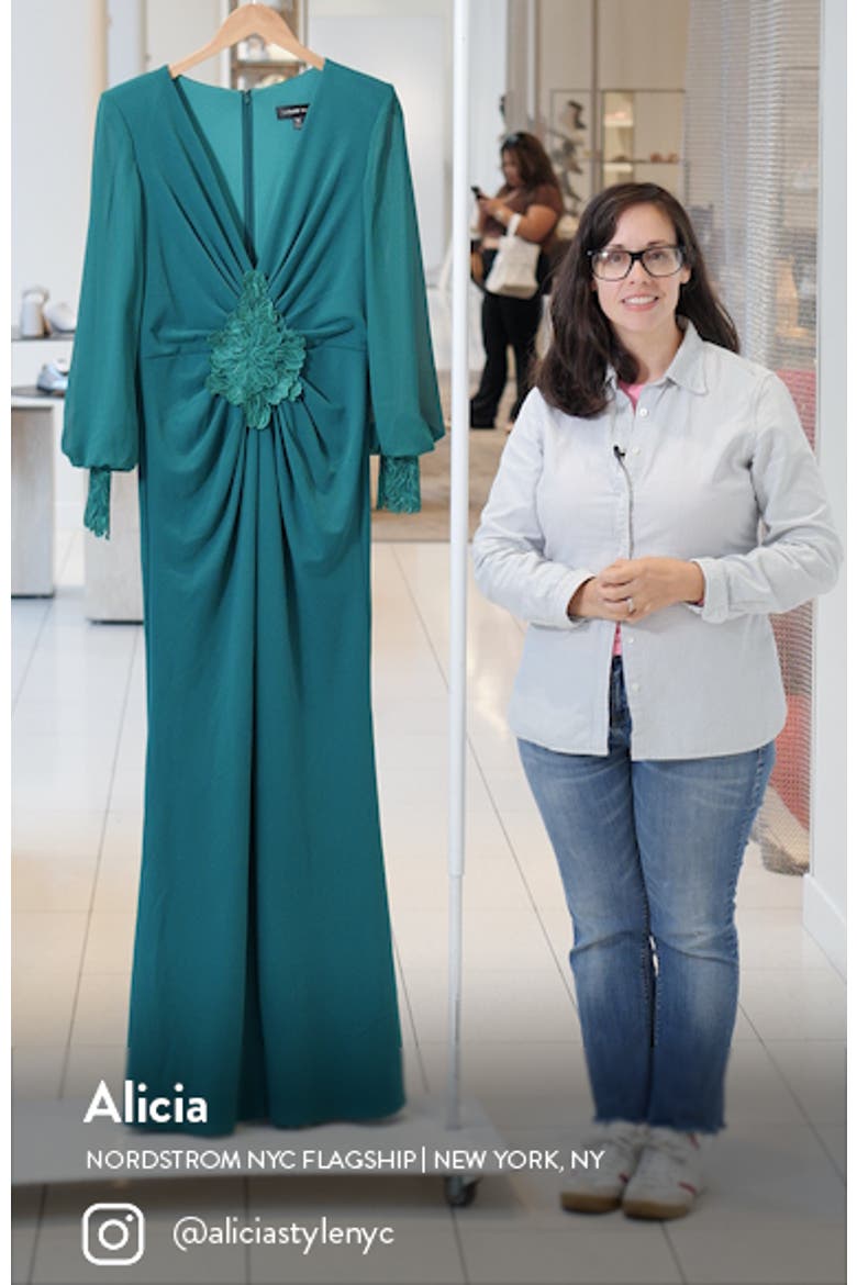 Floral Detail Long Sleeve Crepe Chiffon Gown video