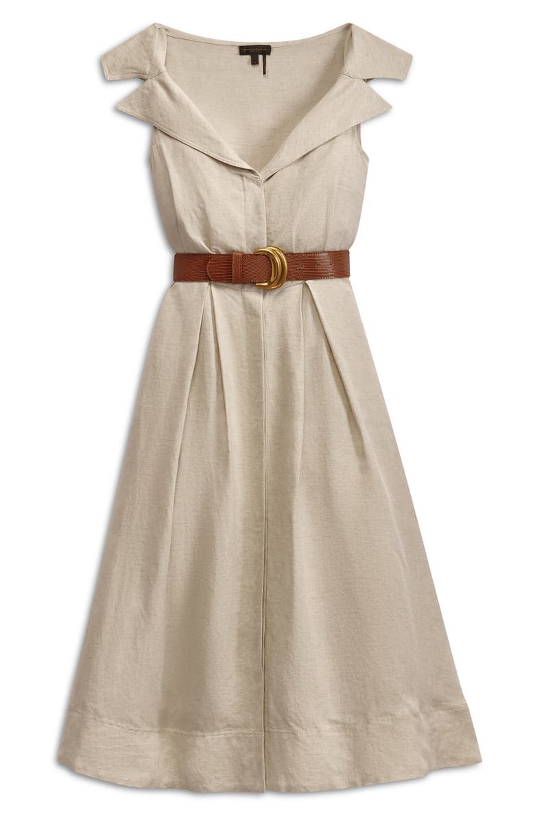 Donna Karan New York Portrait Collar Belted Linen Blend Midi Dress, Alternate, color,