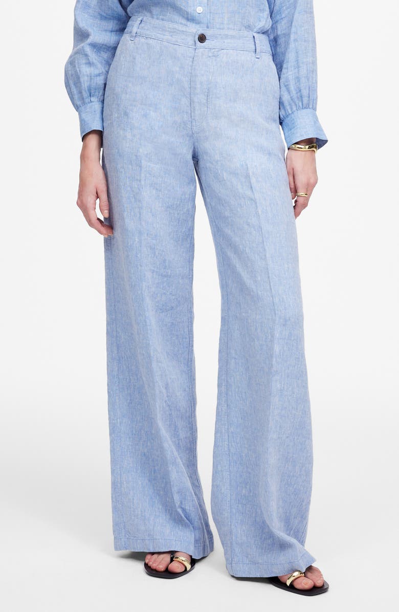 Madewell Zoe Relaxed Wide Leg Linen Pants, Main, color, Sunfaded Blue
