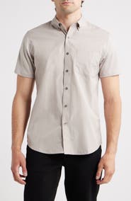 W.R.K Hudson Reworked Slim Fit Solid Short Sleeve Cotton Button-Up Shirt