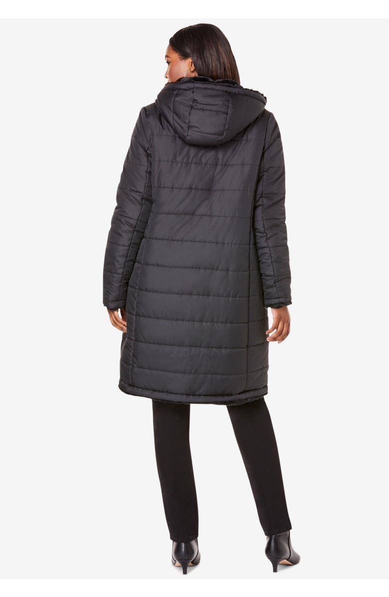 Roaman's Plus Size 2-in-1 Puffer and Faux Fur Coat, Alternate, color, Black