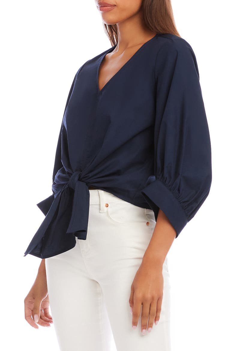 Tie Front Cotton Top, Alternate, color, NAVY