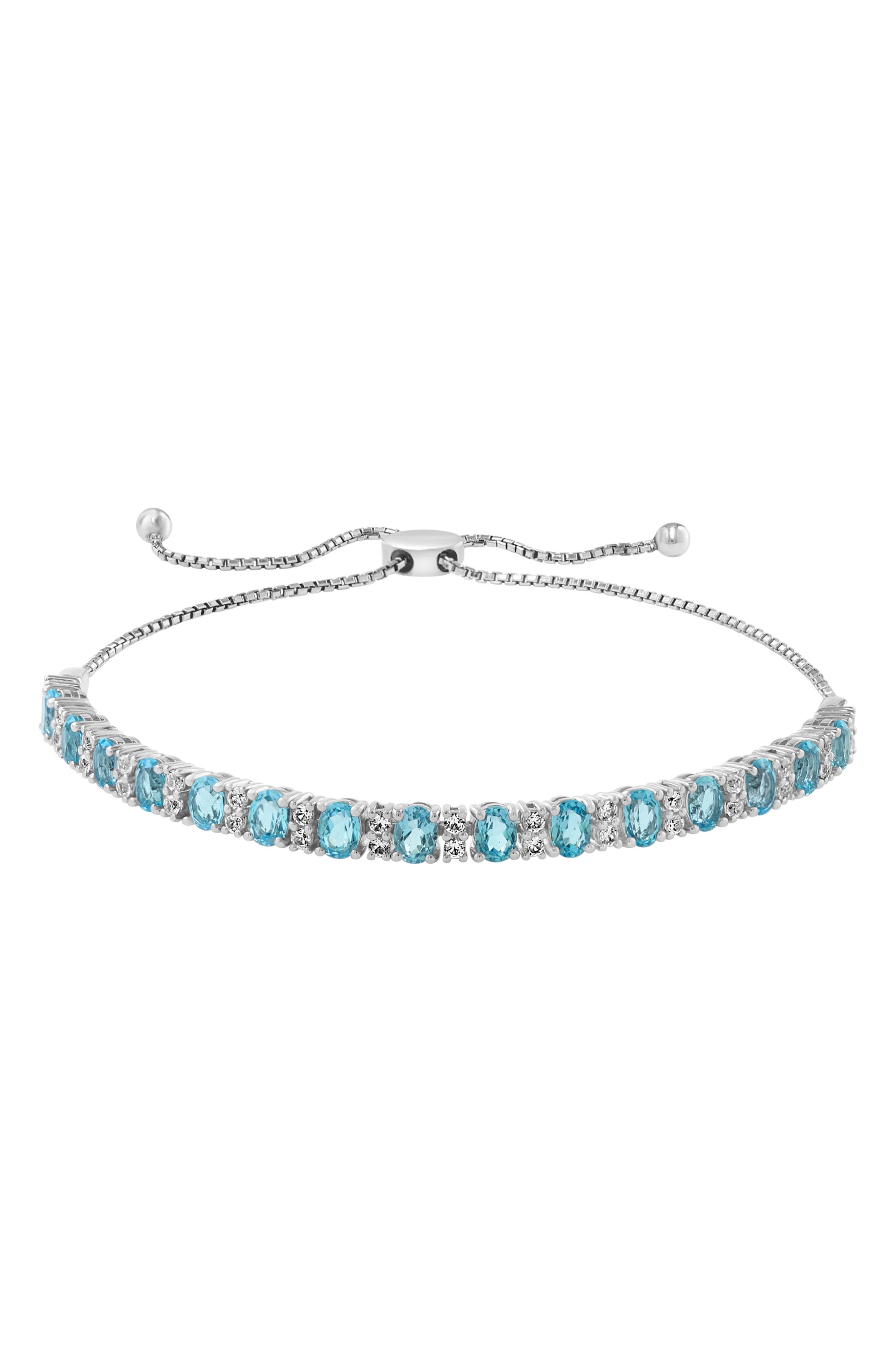 Sterling Silver Blue Topaz & White Sapphire Slider Bracelet