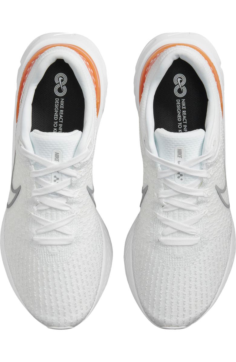 Nike React Infinity Run Flyknit 3 Running Shoe, Alternate, color, White/ Grey/ Kumquat/ Photon