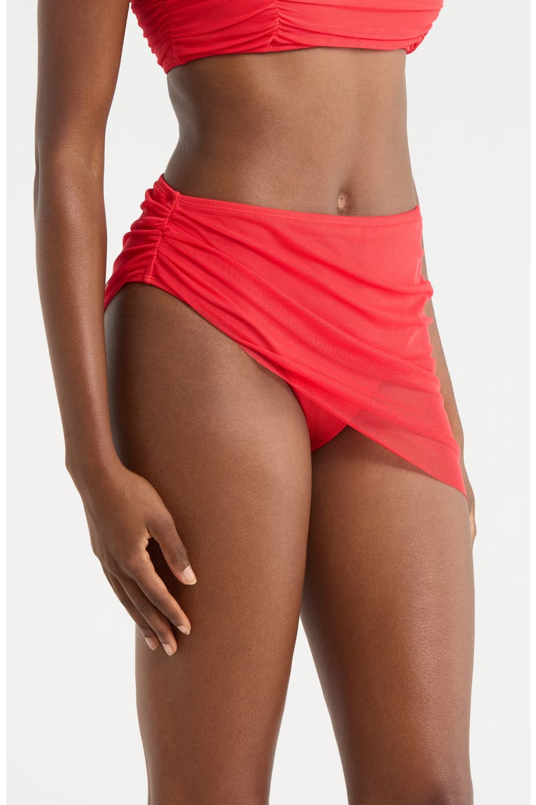 Mazina Skirted Bikini Bottoms, Alternate, color, SOLID RED
